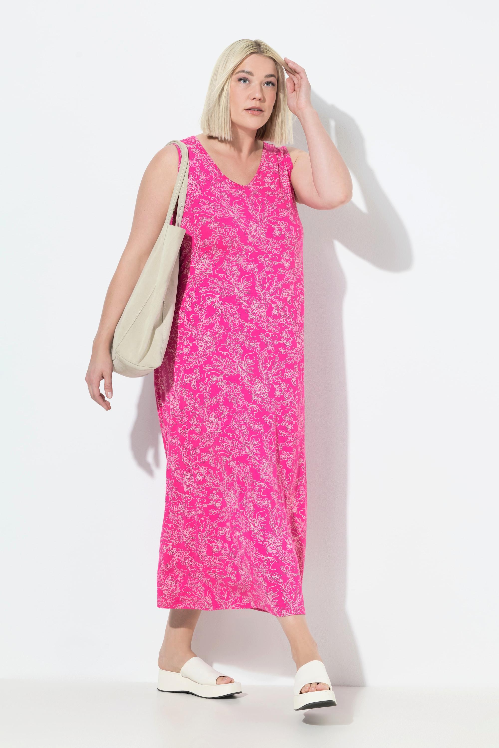 Ulla Popken Robe Maxi Imprimée A-Ligne Col V Sans Manches  