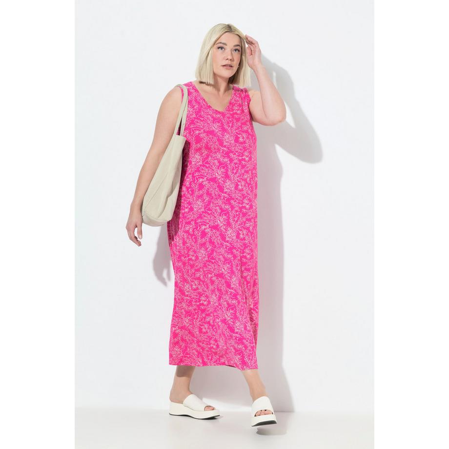 Ulla Popken Maxikleid Gemustert A-Linie V-Ausschnitt Ärmellos  