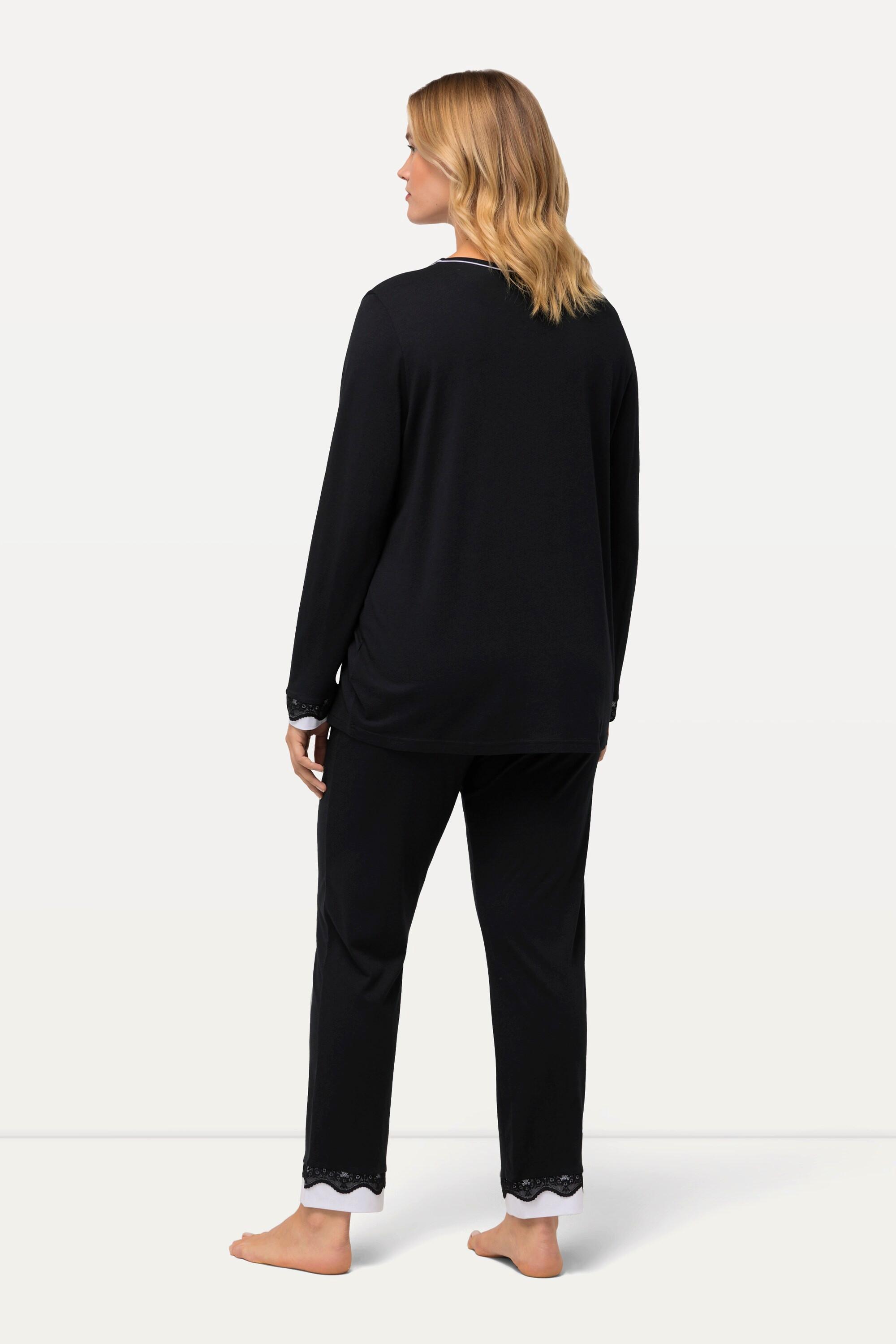 Ulla Popken Pigiama Pizzo Girocollo Maniche Lunghe  