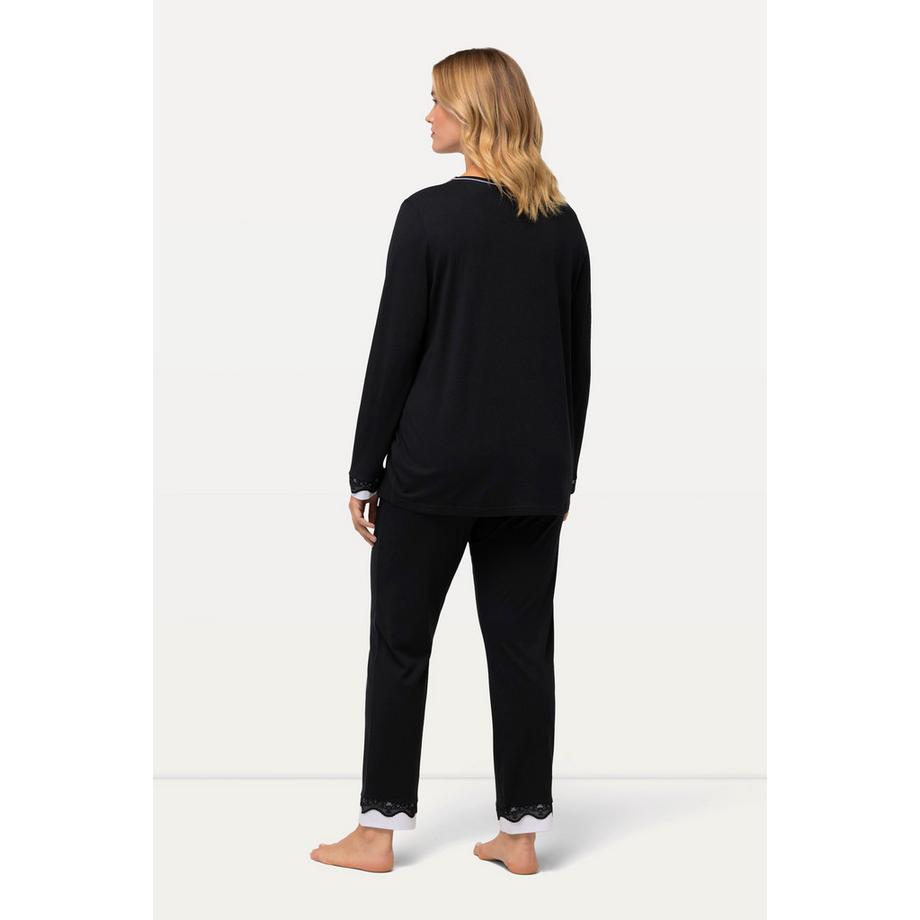 Ulla Popken Pyjama Dentelle Col Rond Manches Longues  