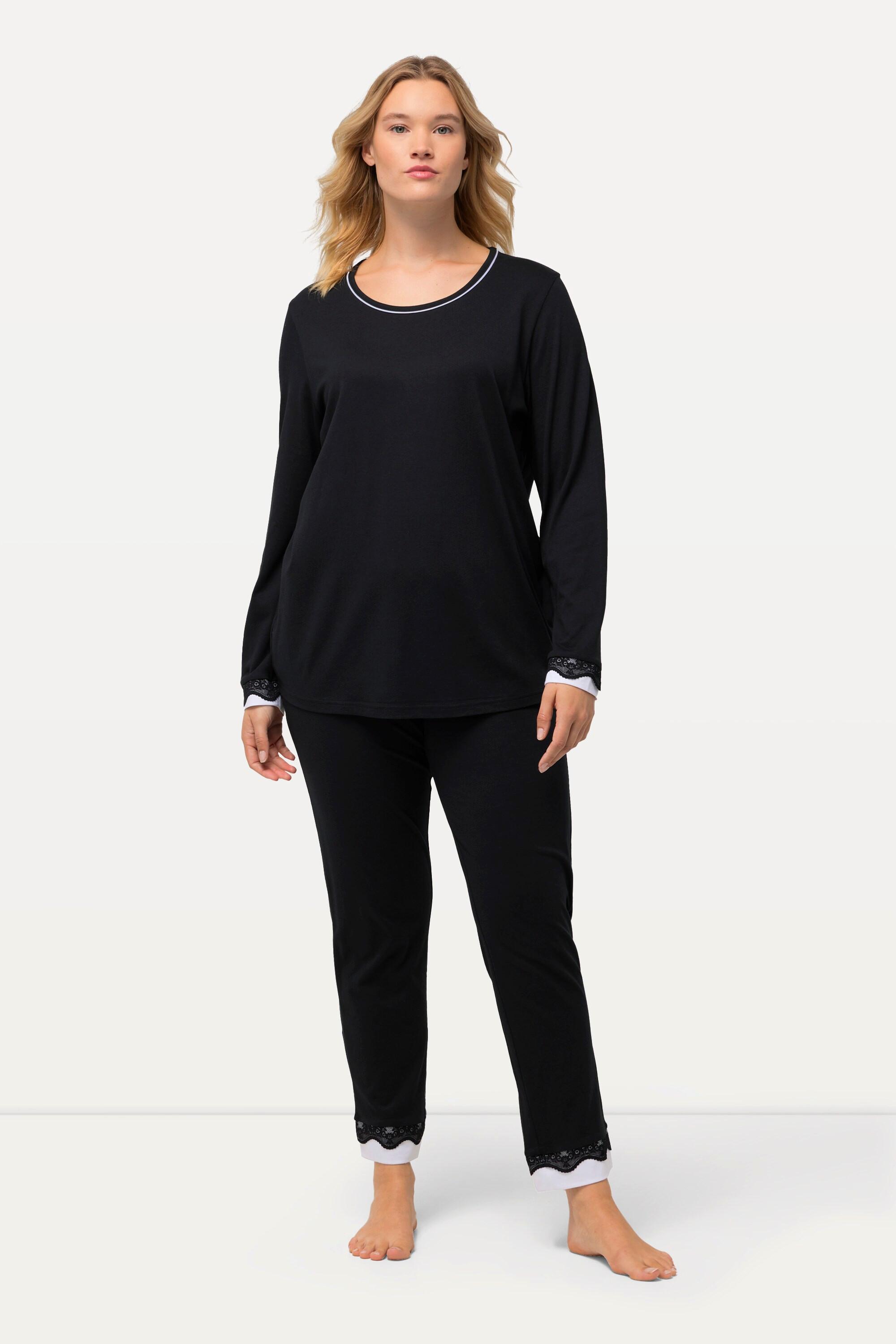 Ulla Popken Pigiama Pizzo Girocollo Maniche Lunghe  