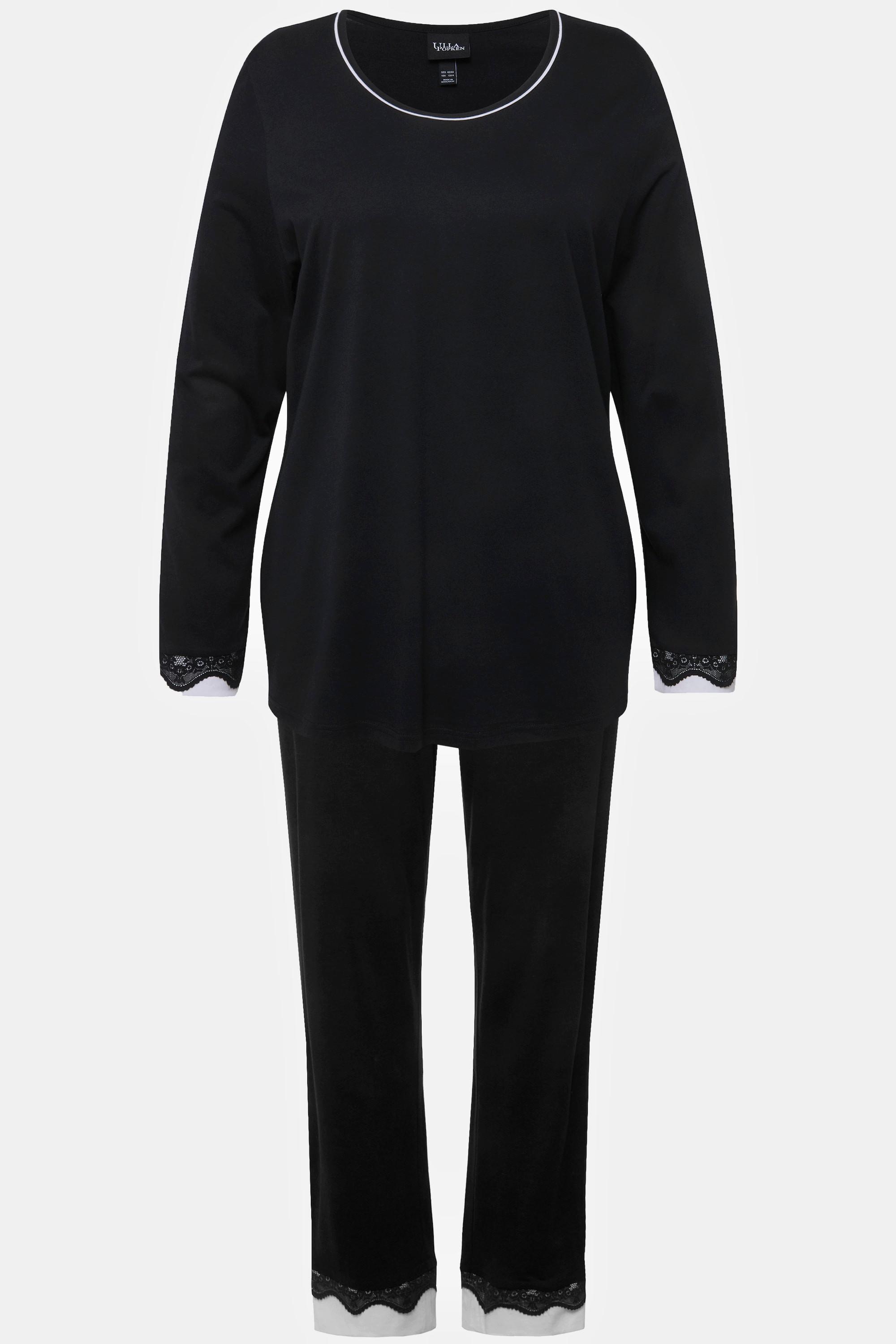 Ulla Popken Pigiama Pizzo Girocollo Maniche Lunghe  