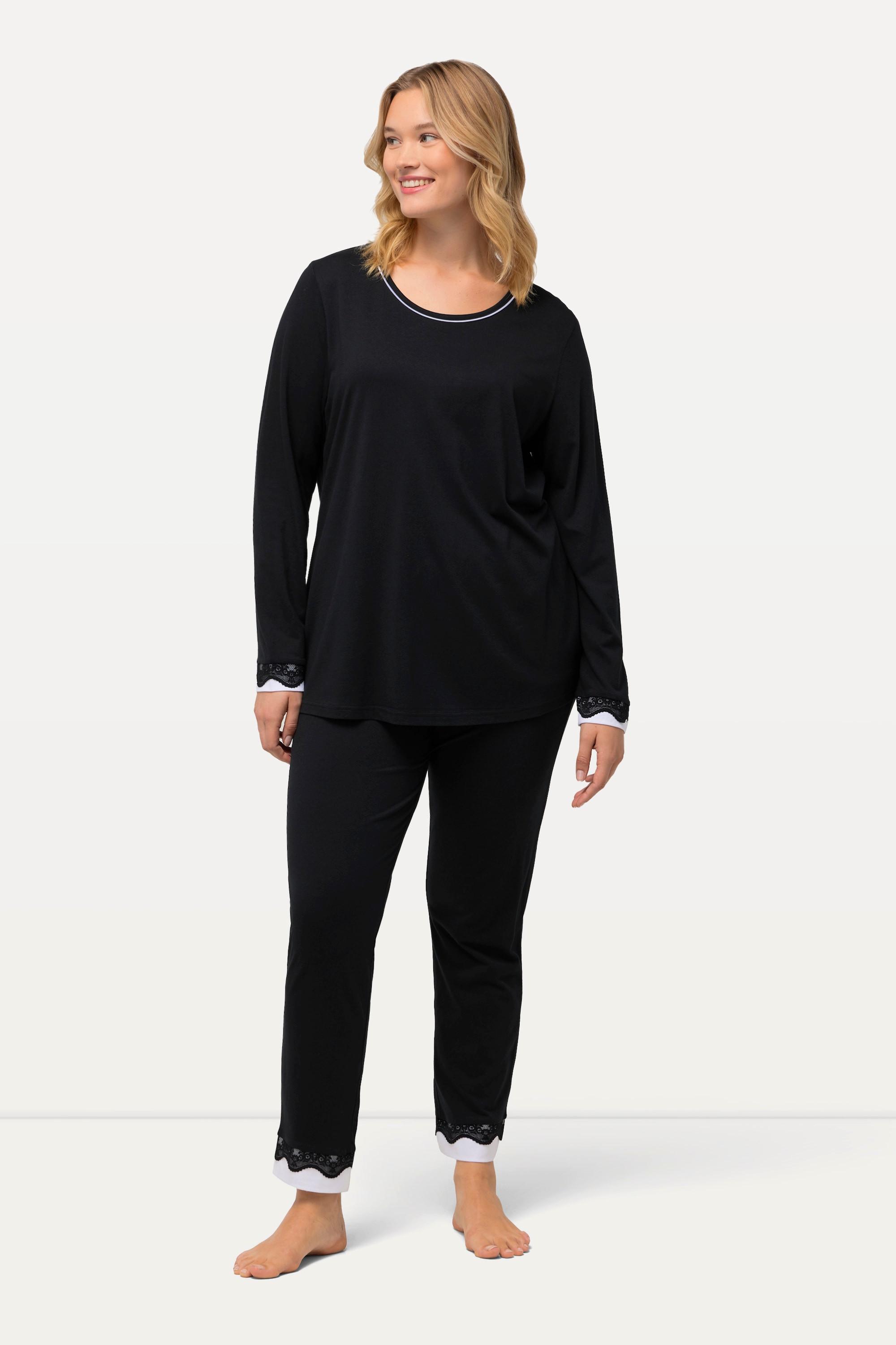 Ulla Popken Pigiama Pizzo Girocollo Maniche Lunghe  