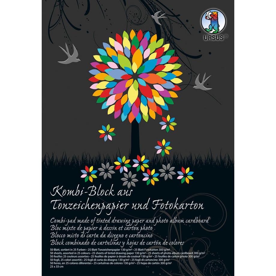 URSUS Kombi-Block 23x33cm 7770000SE 130g+300g. 25 Farben 50 Blatt