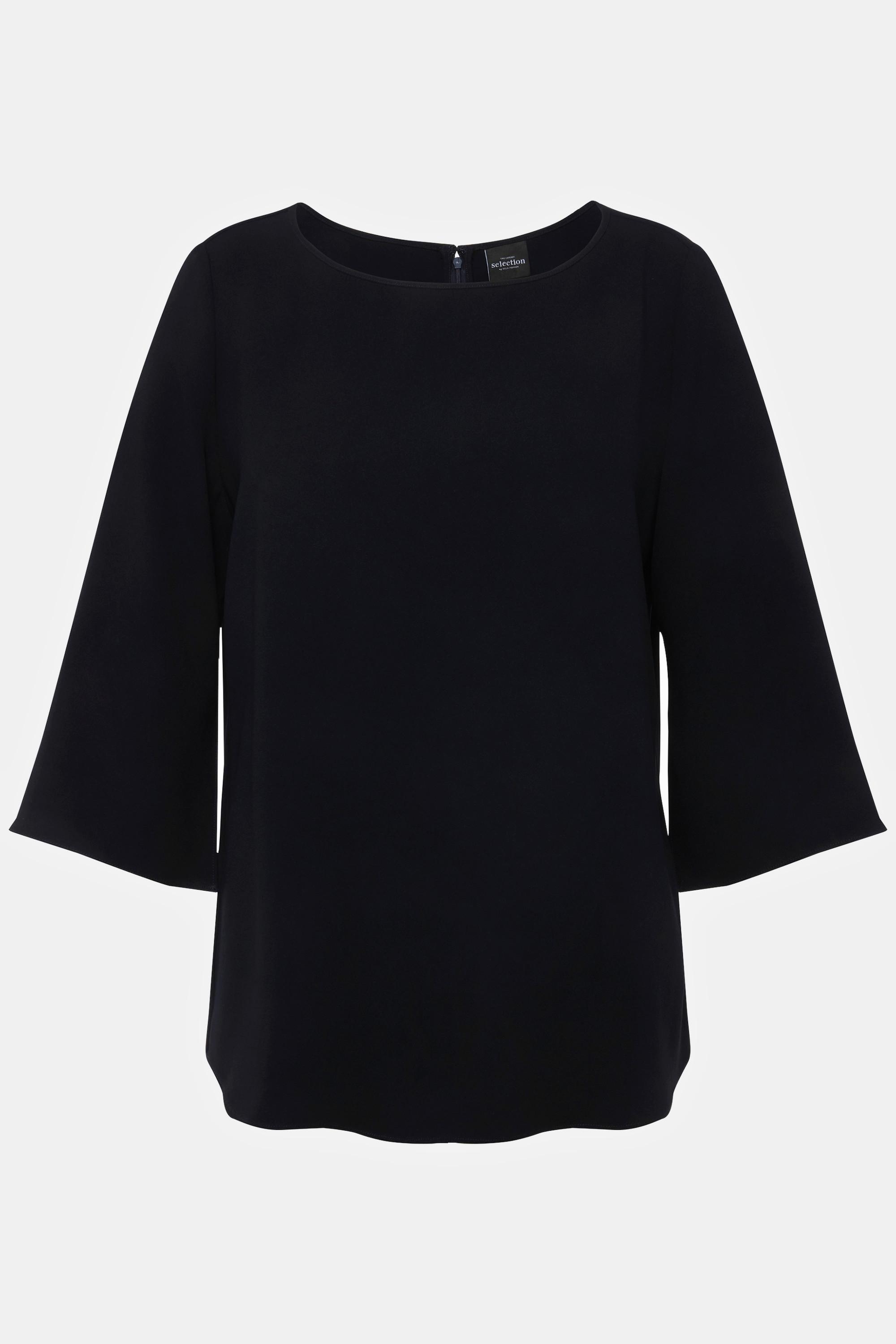 Ulla Popken  Blouse en triacétate. Décolleté rond et manches 3/4. Coupe Boxy Fit. 