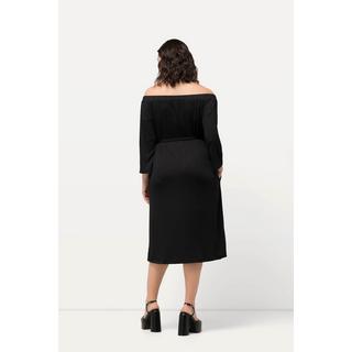 Ulla Popken  Robe midi en jersey texturé, épaules dénudées et manches 3/4 