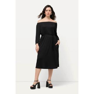 Ulla Popken  Robe midi en jersey texturé, épaules dénudées et manches 3/4 