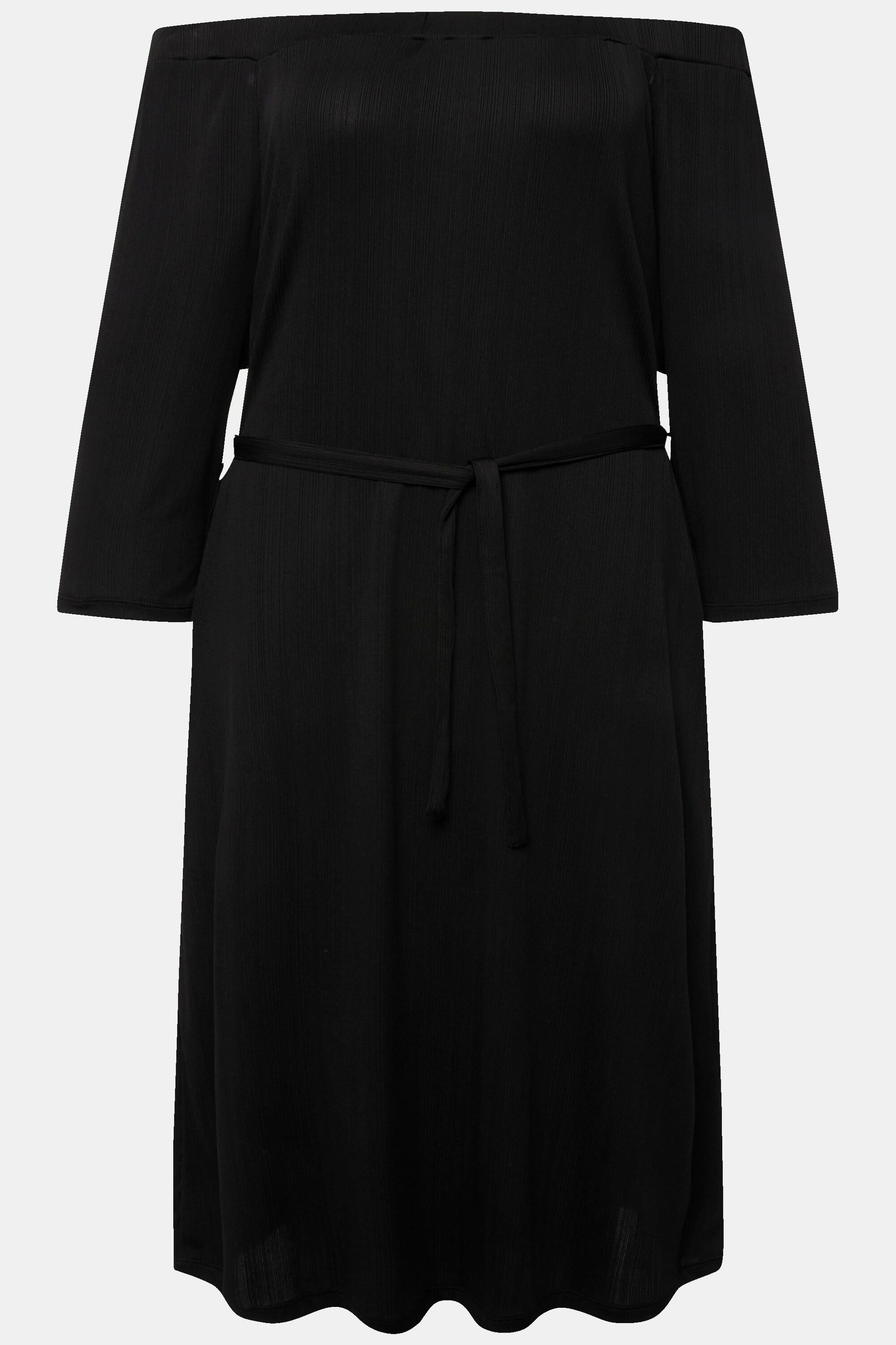 Ulla Popken  Robe midi en jersey texturé, épaules dénudées et manches 3/4 