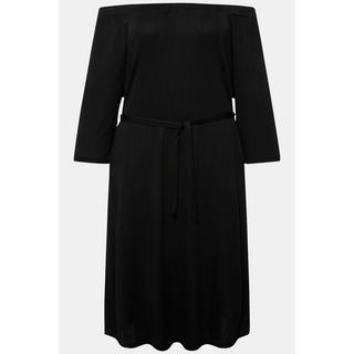 Ulla Popken  Robe midi en jersey texturé, épaules dénudées et manches 3/4 