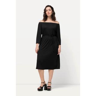 Ulla Popken  Robe midi en jersey texturé, épaules dénudées et manches 3/4 