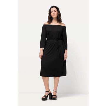 Midikleid, Strukturjersey, schulterfrei, 3/4-Arm