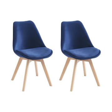 Lot de 2 chaises en velours et hêtre - Bleu - JODY