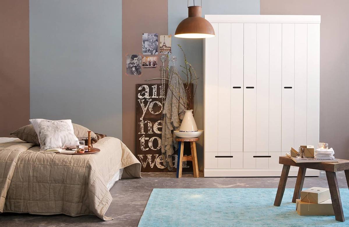 mutoni Armoire Connect 3 portes 3 tiroirs pin FSC blanc  