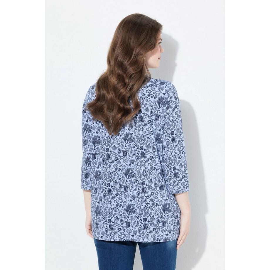 Ulla Popken Maglia Fiori Taglio Svasato Girocollo Maniche 3/4  