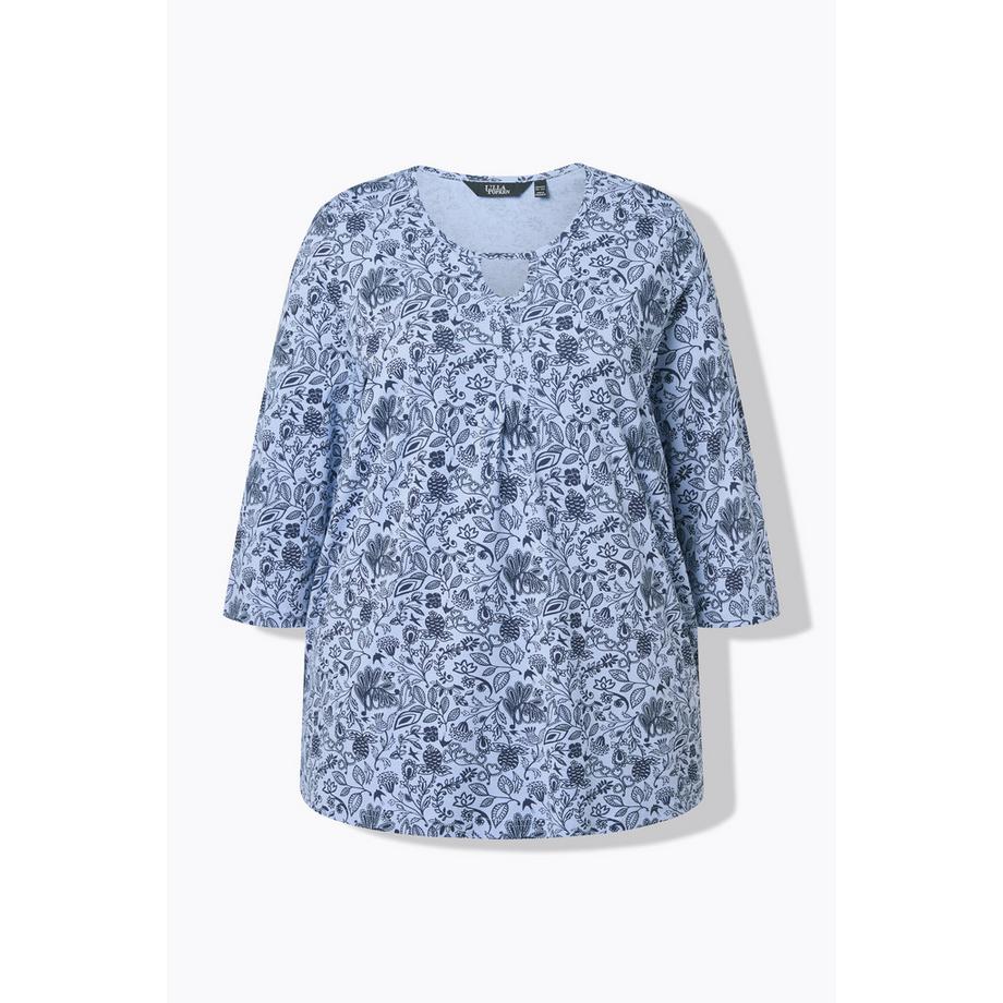 Ulla Popken Maglia Fiori Taglio Svasato Girocollo Maniche 3/4  