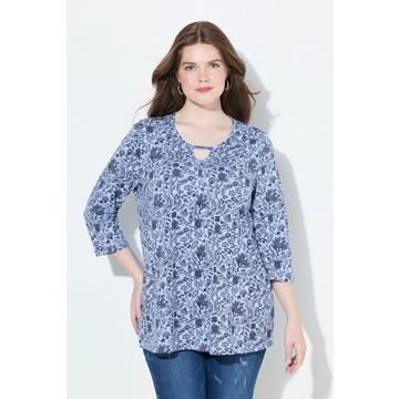 Maglia dal taglio svasato con fiori, scollo a girocollo e maniche a 3/4