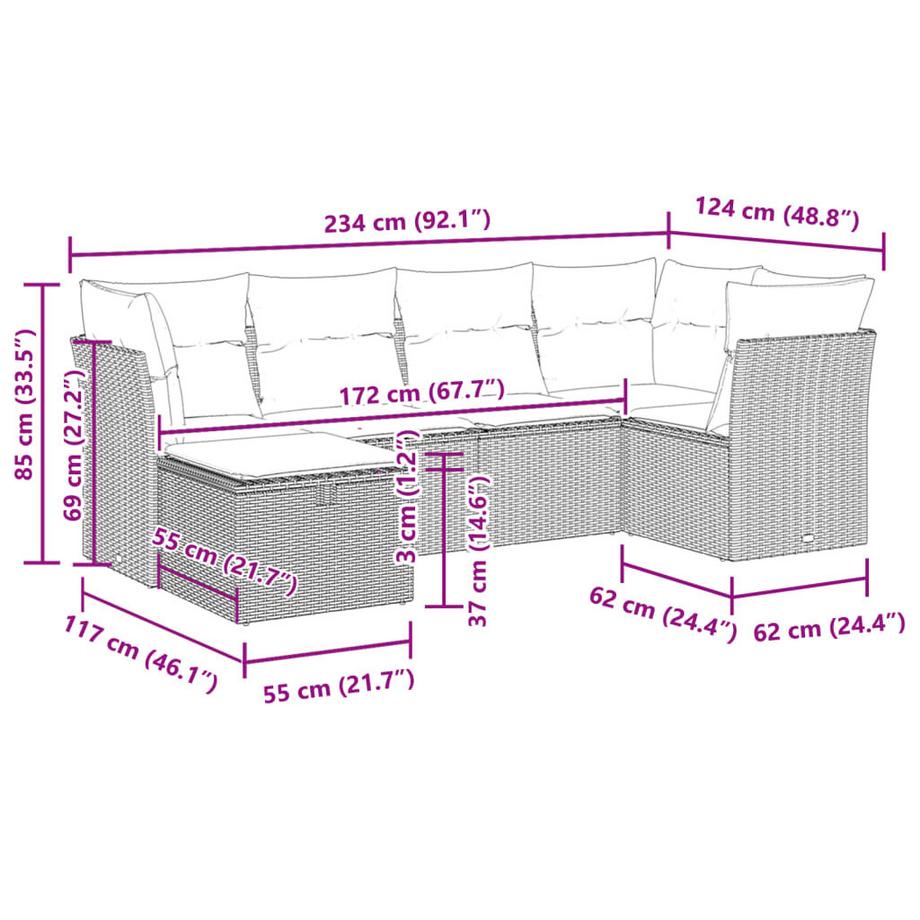VidaXL set di divani da giardino Polirattan  