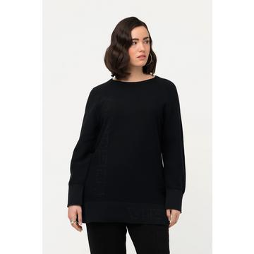 Pull, maille côtelée horizontale, strass, col rond, manches longues