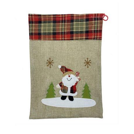 Dameco  Sac en jute avec le cordon de serrage Père Noël et bonhomme de neige 