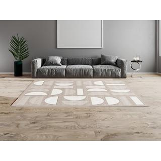 Vente-unique  Tapis géométrique en relief - 160 x 230 cm - Gris et beige - GRAFITA 