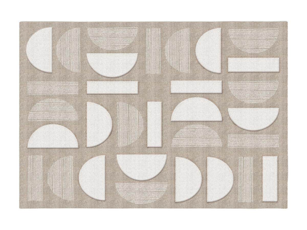 Vente-unique  Tapis géométrique en relief - 160 x 230 cm - Gris et beige - GRAFITA 