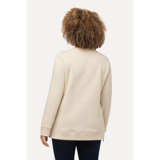 Ulla Popken  Sweat-shirt à col rond et manches longues, fermetures éclair et perles 