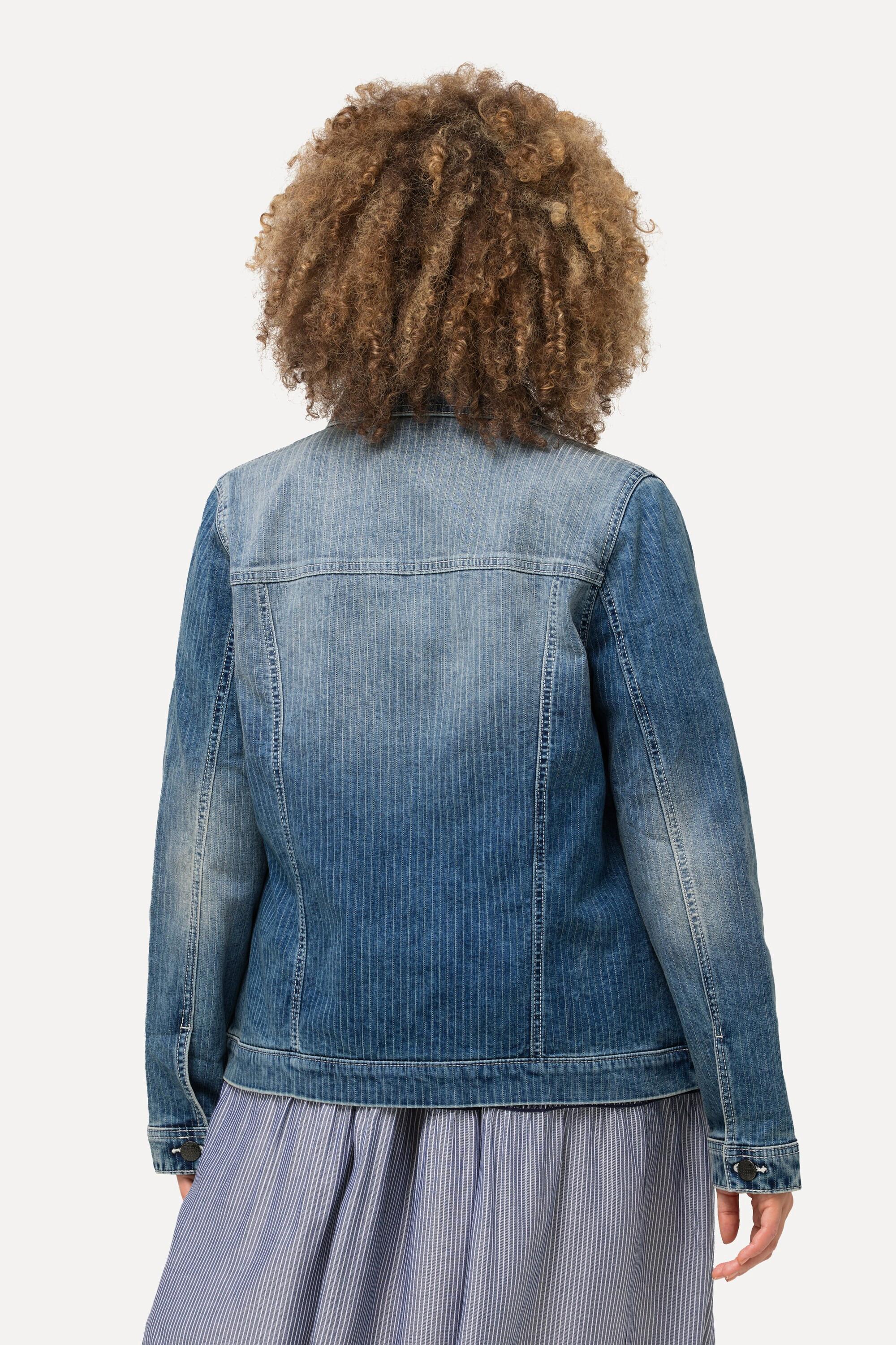 Ulla Popken  Jeansjacke, Streifen, Hemdkragen, Knopfleiste 