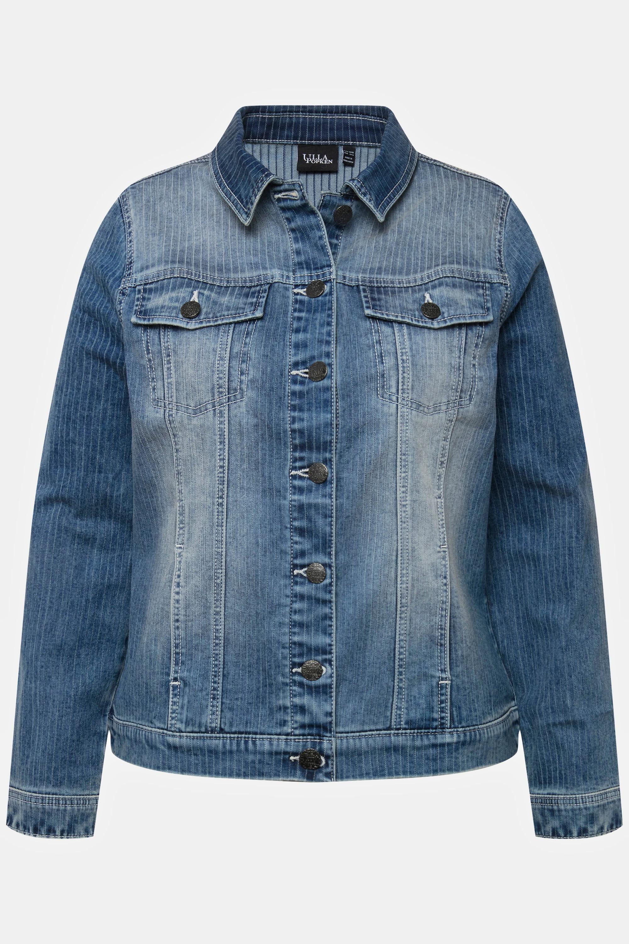 Ulla Popken  Jeansjacke, Streifen, Hemdkragen, Knopfleiste 