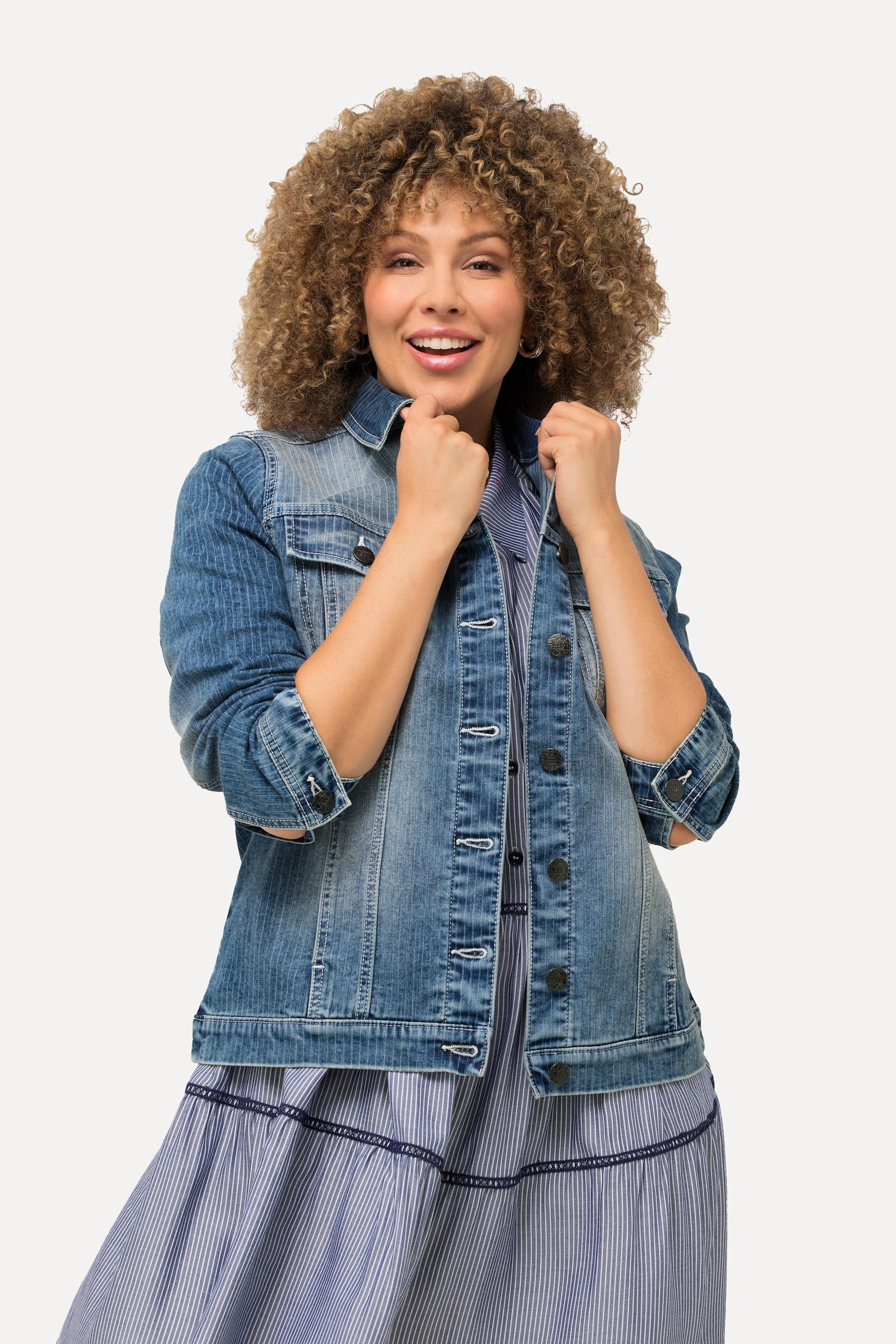 Ulla Popken  Jeansjacke, Streifen, Hemdkragen, Knopfleiste 