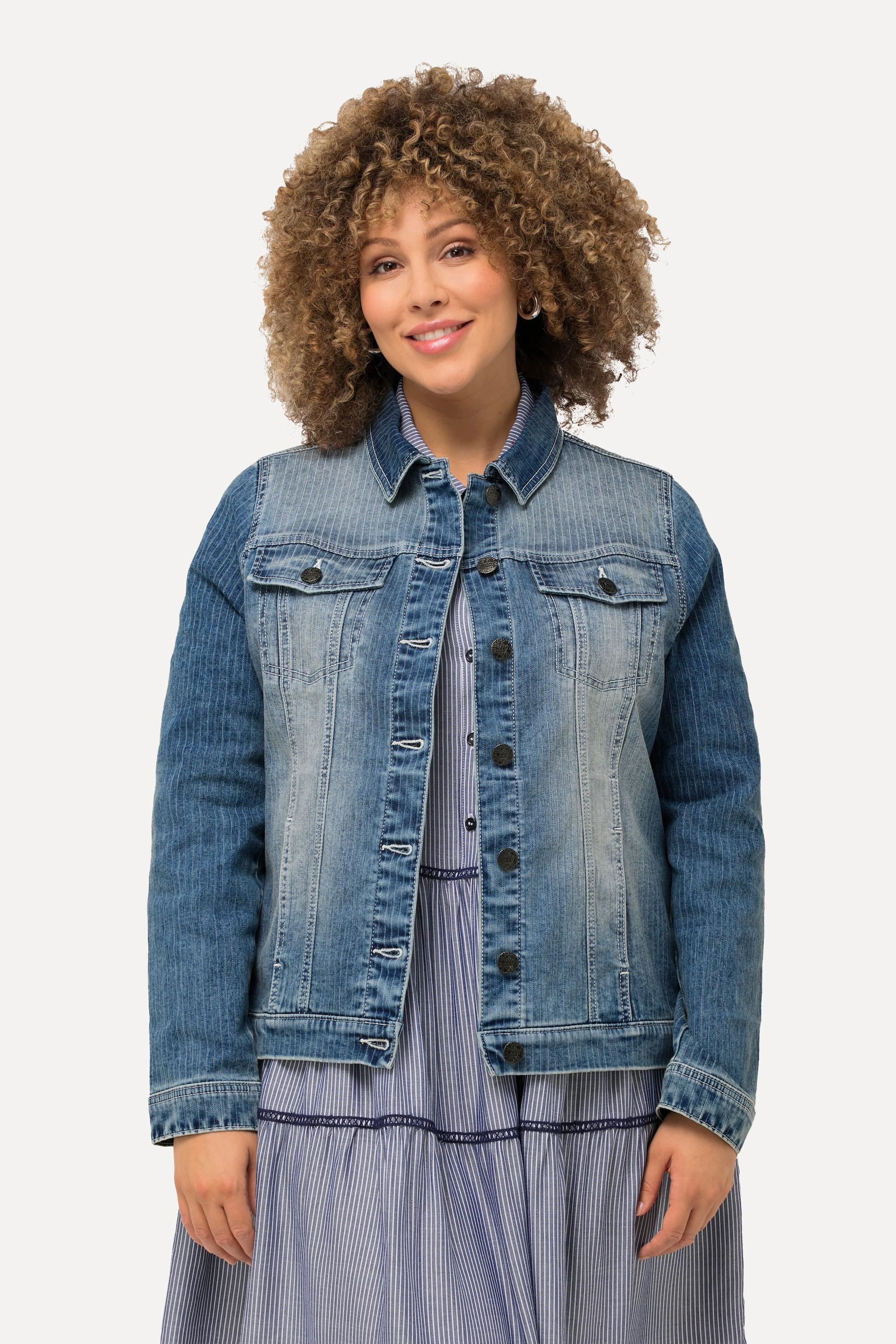 Ulla Popken  Jeansjacke, Streifen, Hemdkragen, Knopfleiste 