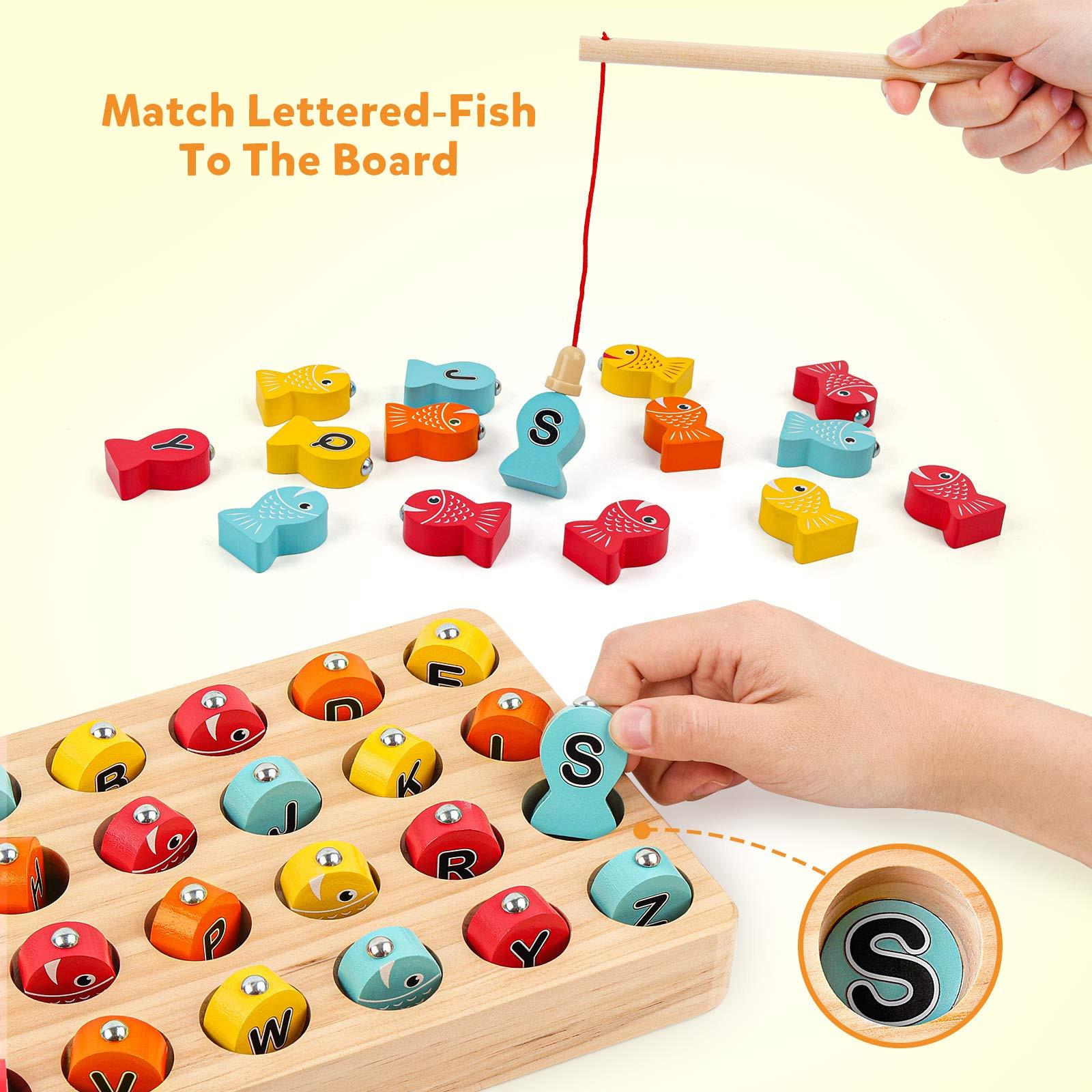 Activity-board  Jeu de pêche magnétique en bois, jouet pour la motricité fine Puzzle de tri des couleurs de l'alphabet ABC 