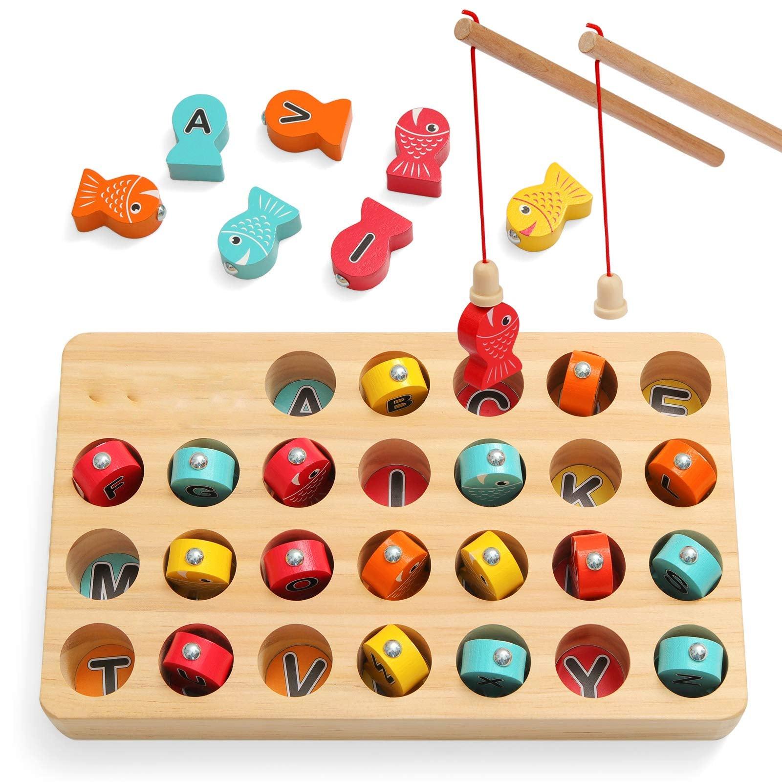 Activity-board  Jeu de pêche magnétique en bois, jouet pour la motricité fine Puzzle de tri des couleurs de l'alphabet ABC 