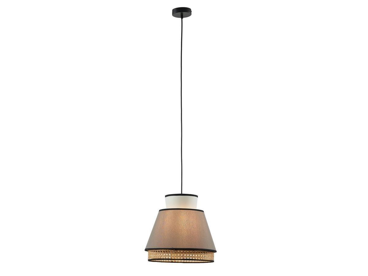 Vente-unique Suspension scandinave cannage- Naturel et Taupe - D.35 x H.120 cm - KLAUS  