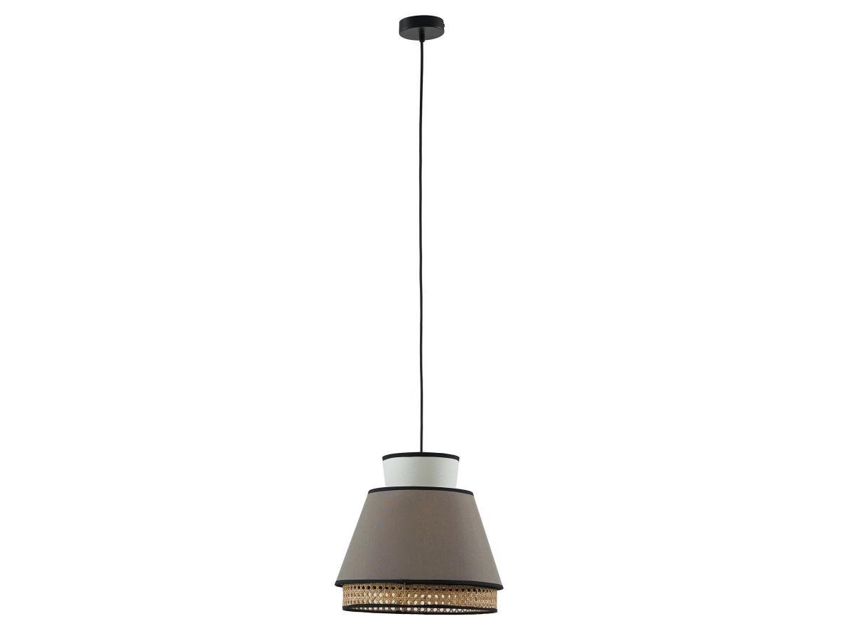 Vente-unique Suspension scandinave cannage- Naturel et Taupe - D.35 x H.120 cm - KLAUS  