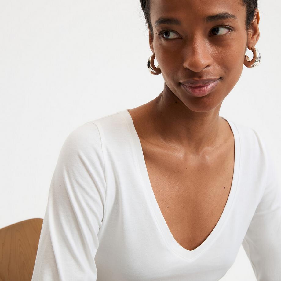 La Redoute Collections Bio-Baumwolle Langarm V-Ausschnitt Shirt  