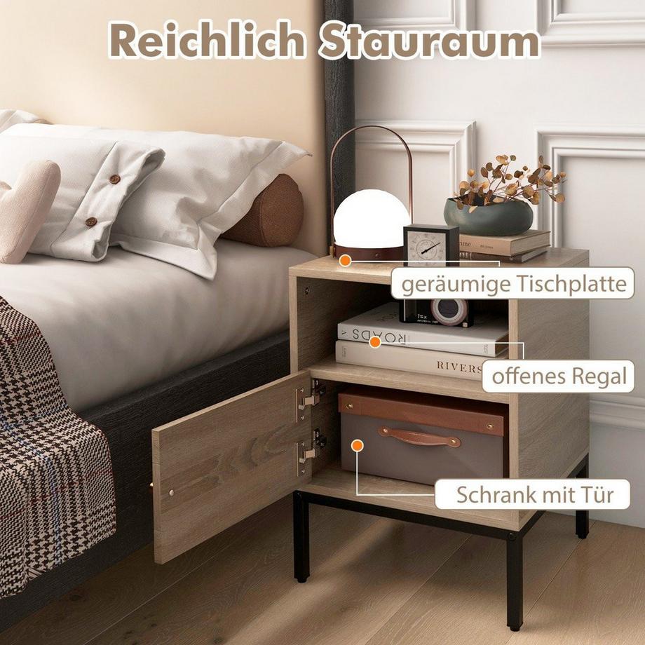 Northio Nachttisch Rattan Nachtschrank mit offenem Regal und Schrank 40 x 40 x 57 cm Natur  