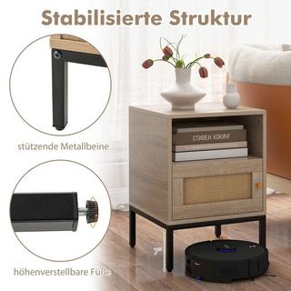 Northio Table de chevet en rotin avec étagère ouverte et placard 40 x 40 x 57 cm naturel  