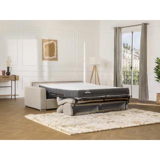 Vente-unique Divano letto 3 posti ribalta doghe larghe memory foam - Letto: 140 cm x 22 cm Tessuto Beige - VIZIR  