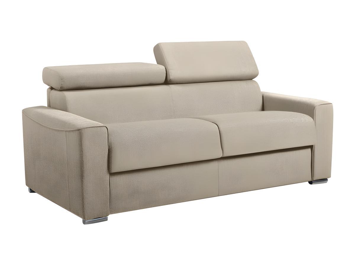 Vente-unique Canapé 3 places convertible express en tissu beige - couchage lattes larges 140 cm - Matelas 22 cm avec mémoire de forme VIZIR  