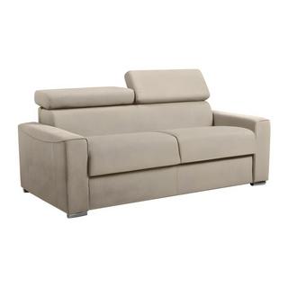 Vente-unique Canapé 3 places convertible express en tissu beige - couchage lattes larges 140 cm - Matelas 22 cm avec mémoire de forme VIZIR  