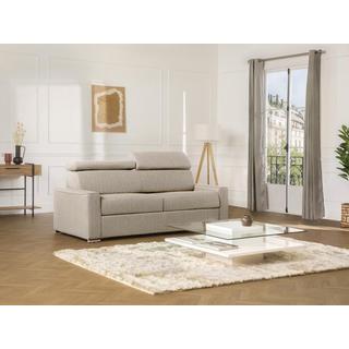 Vente-unique Divano letto 3 posti ribalta doghe larghe memory foam - Letto: 140 cm x 22 cm Tessuto Beige - VIZIR  