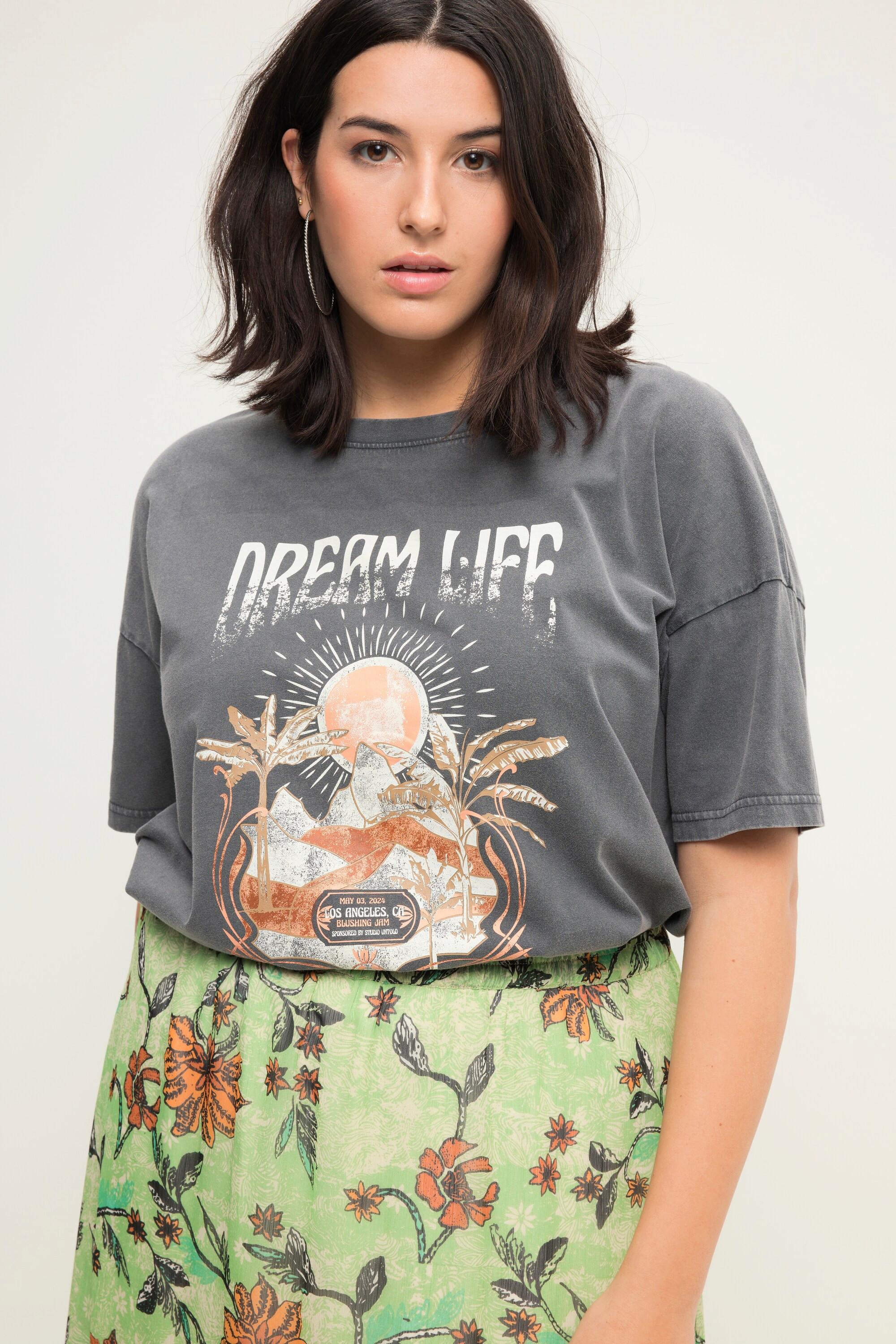 Studio Untold  T-shirt oversized à manches courtes et col rond. Look vintage et imprimé XL 