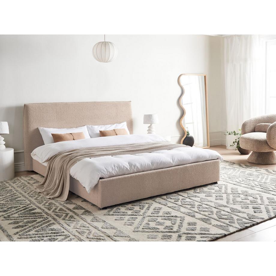 Beliani Lit avec sommier en Bouclé Traditionnel LAVAUR  