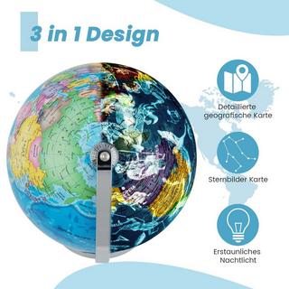 Northix  Globo illuminato Ø 23 cm con base in metallo e luce, mappa geografica inglese e mappa delle costellazioni 