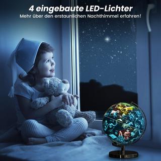 Northix  Globo illuminato Ø 23 cm con base in metallo e luce, mappa geografica inglese e mappa delle costellazioni 