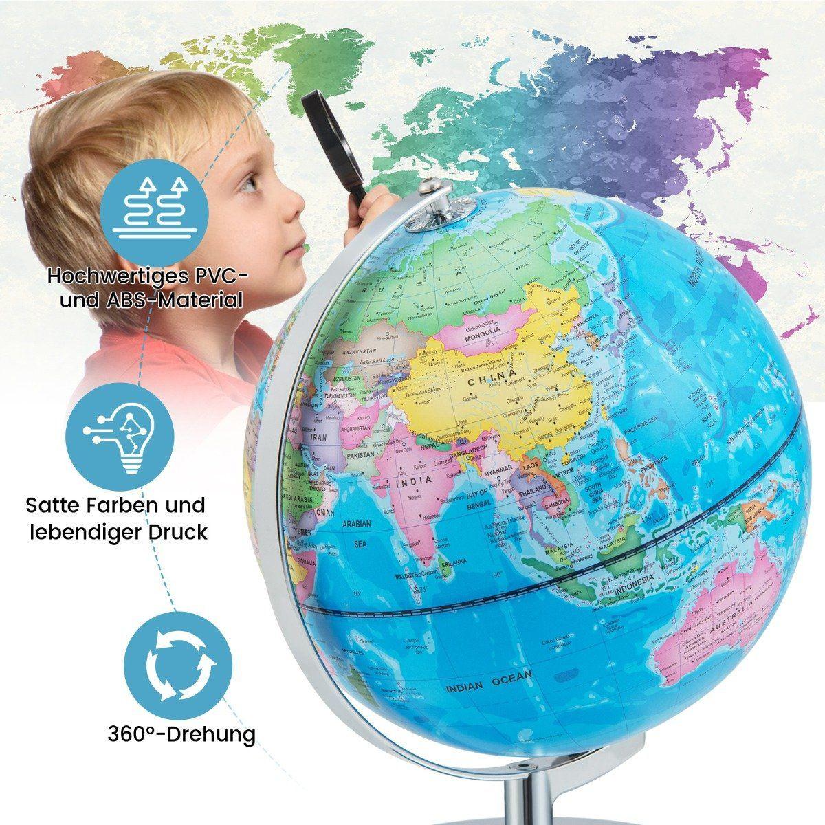 Northix  Globo illuminato Ø 23 cm con base in metallo e luce, mappa geografica inglese e mappa delle costellazioni 