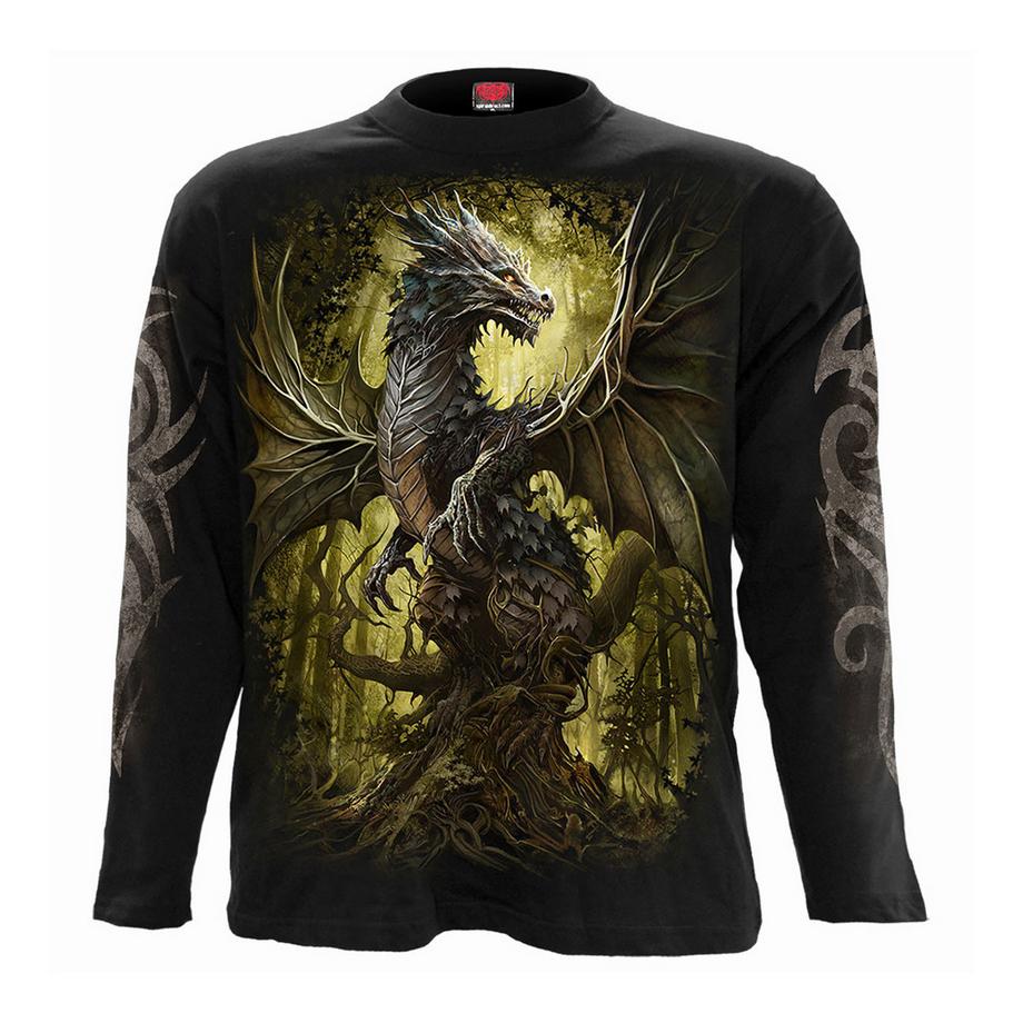 Oak Dragon T-Shirt, Rücken Und Ärmeldruck, Langärmlig