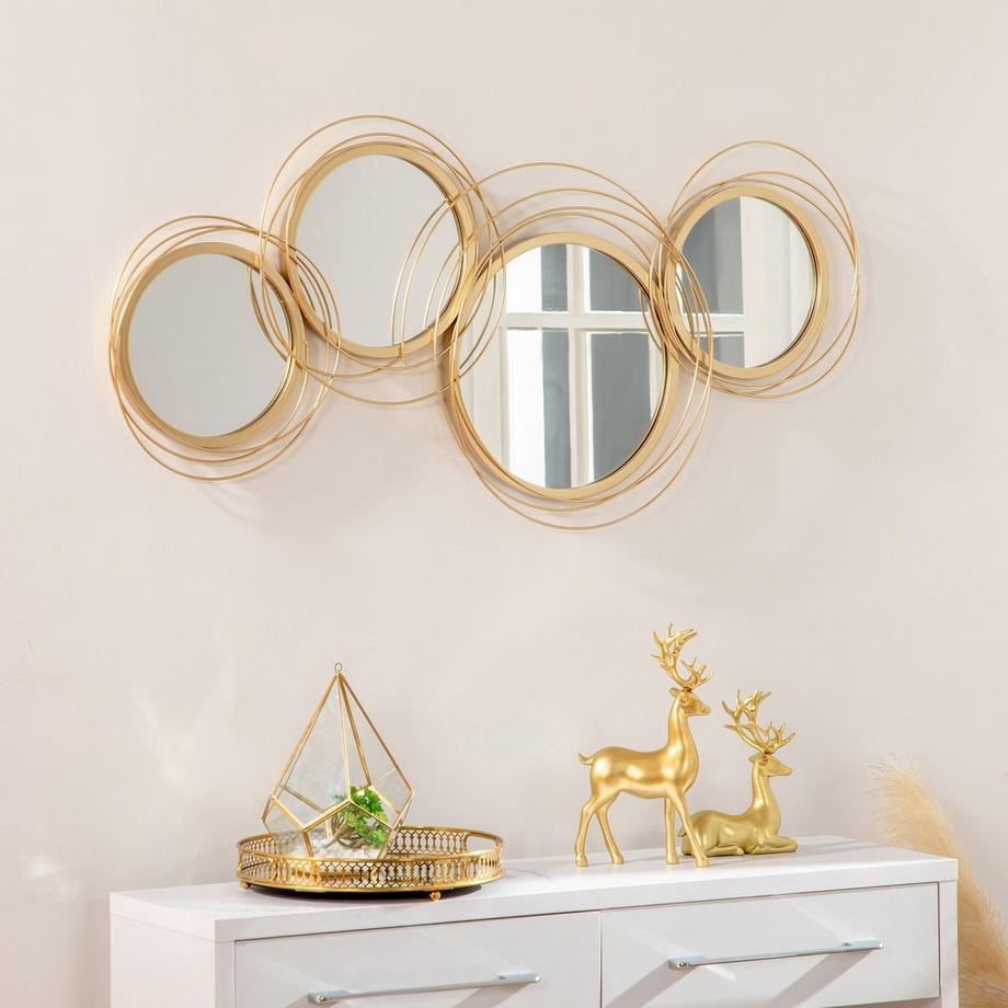 Northio Spiegel-Set Für Wanddekoration, Wandschmuck Mit 4 Runden Spiegel, Wohnzimmerdeko, Wohnzimmer-Kunst, Wandkunstwerk Für Schlafzimmer, Metall  