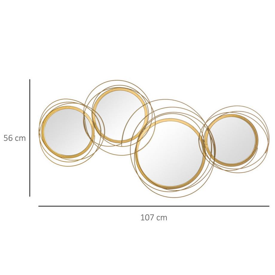 Northio Spiegel-Set Für Wanddekoration, Wandschmuck Mit 4 Runden Spiegel, Wohnzimmerdeko, Wohnzimmer-Kunst, Wandkunstwerk Für Schlafzimmer, Metall  