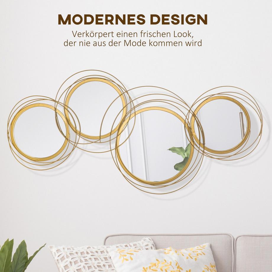 Northio Spiegel-Set Für Wanddekoration, Wandschmuck Mit 4 Runden Spiegel, Wohnzimmerdeko, Wohnzimmer-Kunst, Wandkunstwerk Für Schlafzimmer, Metall  